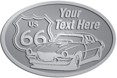 Custom Crest - customized and personalized your way - Car designs - US route 66 - vintage cars - sports car - your text, route 66, route sixty six, route sixty-six, historic highway, historic road, mother road, transportation, metal