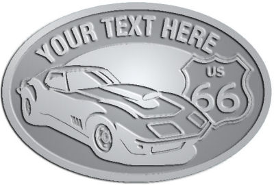 Custom Crest - customized and personalized your way - Car designs - US route 66 - vintage cars - classic cars - corvette - your text, route 66, route sixty six, route sixty-six, historic highway, historic road, mother road, transportation