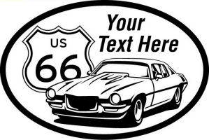 Custom pewter or zinc Crest - customized and personalized your way - Car designs - US route 66 - vintage cars - sports car - your text, route 66, route sixty six, route sixty-six, historic highway, historic road, mother road, transportation, metal