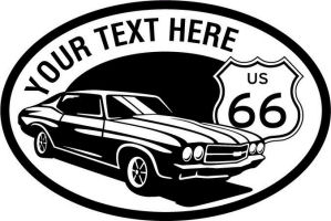 Custom pewter or zinc Crest - customized and personalized your way - Car designs - US route 66 - vintage cars - classic cars - sports car - your text, route 66, route sixty six, route sixty-six, historic highway, historic road, mother road, transportation