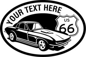 Custom pewter or zinc Crest - customized and personalized your way - Car designs - US route 66 - vintage cars - corvette - classic cars - sports car - your text, route 66, route sixty six, route sixty-six, historic highway, historic road, mother road, transportation