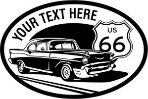 Custom pewter or zinc Crest - customized and personalized your way - Car designs - US route 66 - vintage cars - classic cars - coupe - roadster - your text, route 66, route sixty six, route sixty-six, historic highway, historic road, mother road