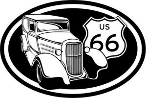 Custom pewter or zinc Crest - customized and personalized your way - Car designs - US route 66 - vintage cars - classic cars - coupe - roadster - your text, route 66, route sixty six, route sixty-six, historic highway, historic road, mother road