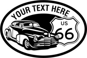 Custom pewter or zinc Crest - customized and personalized your way - Car designs - US route 66 - vintage cars - classic cars - sports car - hot rod - your text, route 66, route sixty six, route sixty-six, historic highway, historic road, mother road