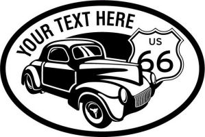 Custom pewter or zinc Crest - customized and personalized your way - Car designs - US route 66 - vintage cars - classic cars - coupe - your text, route 66, route sixty six, route sixty-six, historic highway, historic road, mother road, transportation