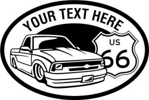 Custom pewter or zinc Crest - customized and personalized your way - Truck designs - US route 66 - vintage trucks - classic trucks - trucks - pickup - your text, route 66, route sixty six, route sixty-six, historic highway, historic road, mother road