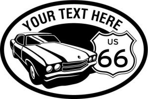 Custom pewter or zinc Crest - customized and personalized your way - Car designs - US route 66 - vintage cars - classic cars - corvette - your text, route 66, route sixty six, route sixty-six, historic highway, historic road, mother road, transportation