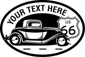 Custom pewter or zinc Crest - customized and personalized your way - Car designs - US route 66 - vintage cars - classic cars - truck - pickup - your text, route 66, route sixty six, route sixty-six, historic highway, historic road, mother road, transportation