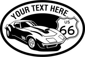 Custom pewter or zinc Crest - customized and personalized your way - Car designs - US route 66 - vintage cars - classic cars - corvette - your text, route 66, route sixty six, route sixty-six, historic highway, historic road, mother road, transportation