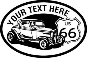 Custom pewter or zinc Crest - customized and personalized your way - Car designs - US route 66 - vintage cars - classic cars - roadster - your text, route 66, route sixty six, route sixty-six, historic highway, historic road, mother road, transportation