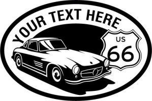 Custom pewter or zinc Crest - customized and personalized your way - Car designs - US route 66 - vintage cars - classic cars - sports car - your text, route 66, route sixty six, route sixty-six, historic highway, historic road, mother road, transportation
