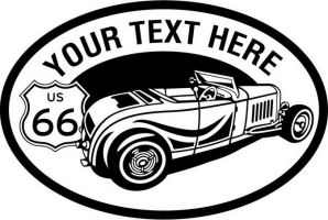 Custom pewter or zinc Crest - customized and personalized your way - Car designs - US route 66 - vintage cars - classic cars - convertible - sports car - your text, route 66, route sixty six, route sixty-six, historic highway, historic road, mother road