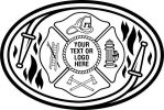 Fire Fighter, Maltese Cross  Hose, Black Flames, Ladder, Helmet, Fire Hydrant, Axe