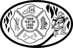 Fireman, Maltese Cross  Black Flames, Fireman, Ladder, Helmet, Fire Hydrant, Axe